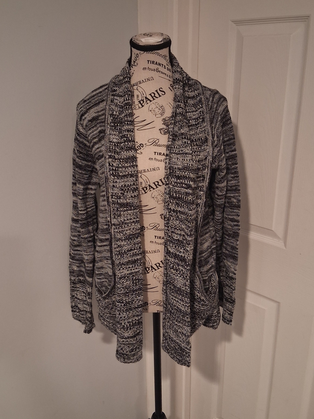 jason maxwell Black & White Marled Open-Front Cardigan XL